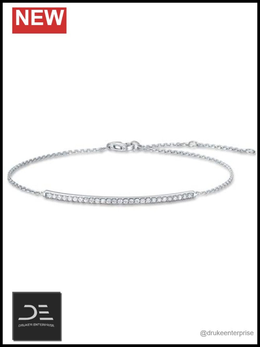 14k Solid White Gold Diamond Bar Bracelet Dainty Fine Jewelry Gift for Women